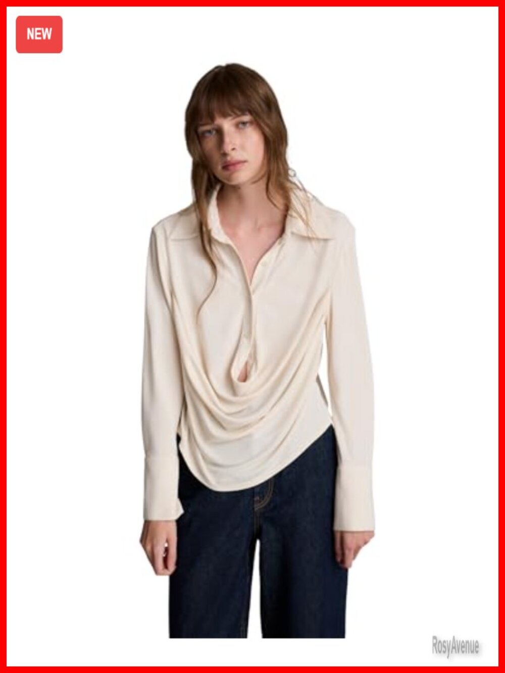 Long Sleeve Drape Front Top Collared Neck Business Casual